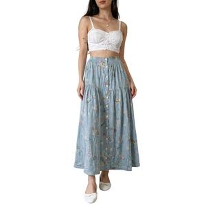 SURREALIST 90s Crinkle‎ Floral Midi Skirt Heart Buttons Cottagecore Romantic